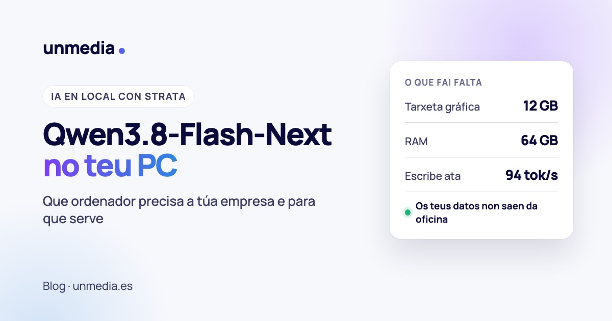 Qwen3.8-Flash-Next no teu PC: tarxeta gráfica de 12 GB, 64 GB de RAM e ata 94 tokens por segundo, sen que os datos saian da oficina